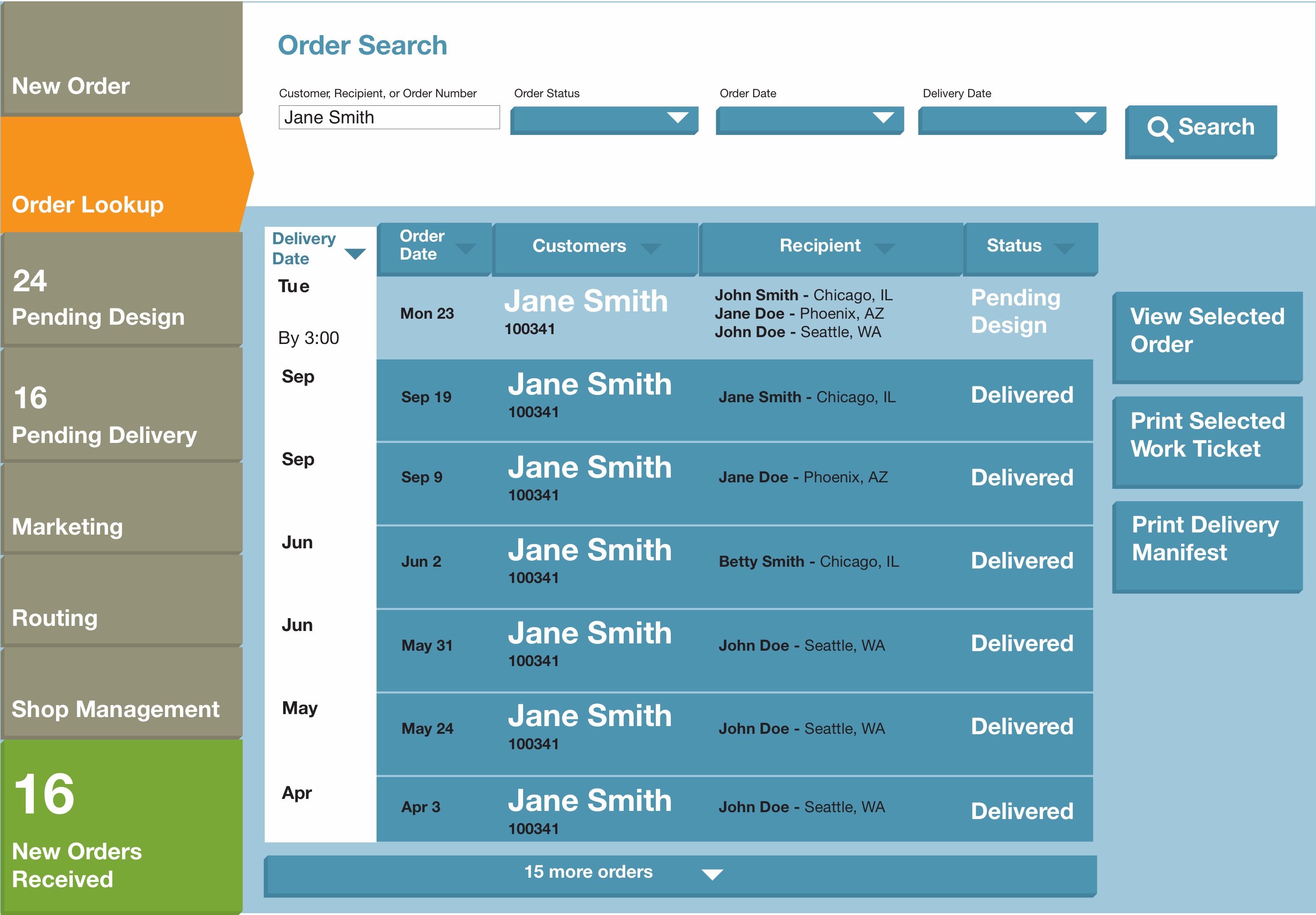 FTD Point of Sale order lookup mockup.