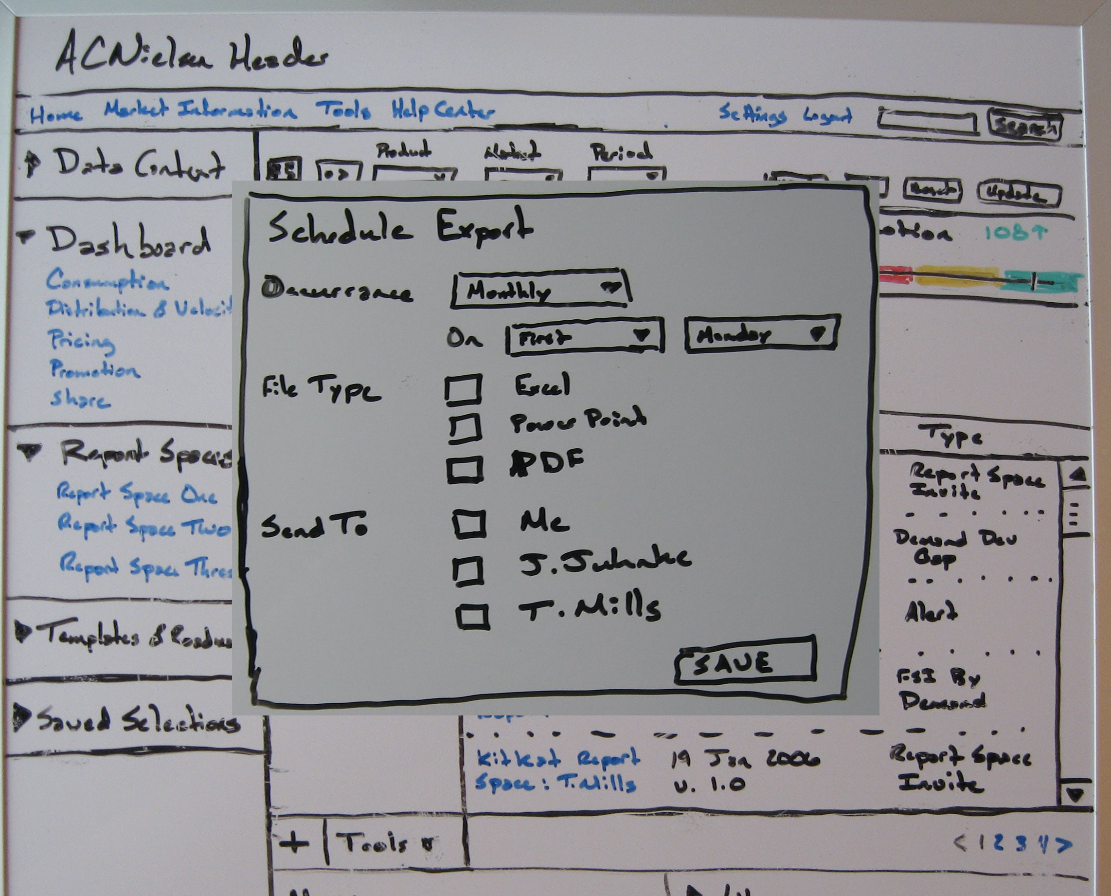 Wireframe sketch for an app in the Nielsen suite.